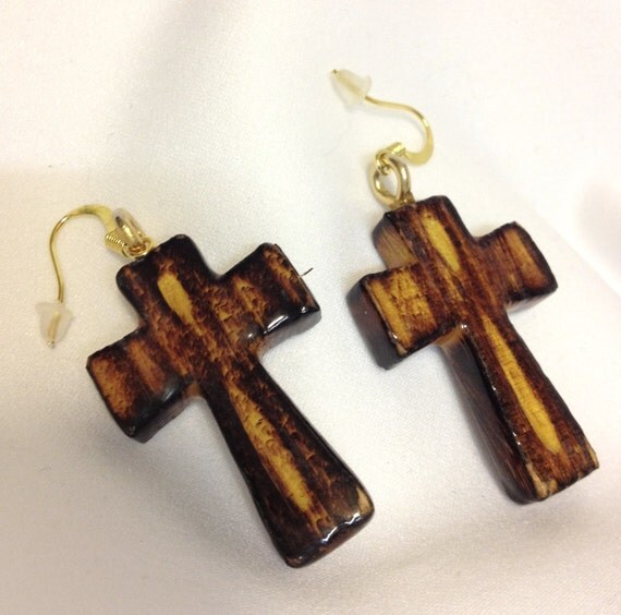 Items similar to Spiritual Earrings Wooden Cross Earrings Religious