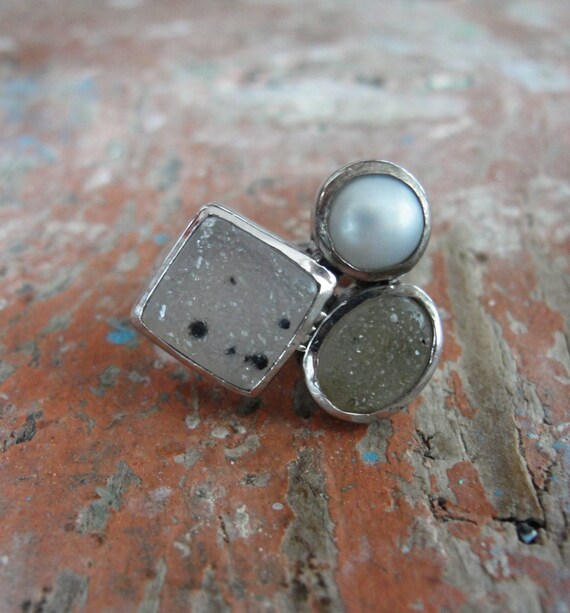 Wholesale Lot 5pcs Druzy Gemstone Rings – 925 Sterling Silver Plated – Mix Sizes – Handmade