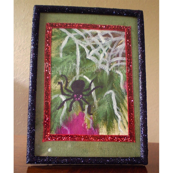 Christmas Decoration original canvas painting framed Holiday home art legend of Christmas Spider