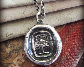 Strong and Silent - Tree Wax Seal Pendant Necklace - Wax Seal Heraldic Crest Necklace - Silence is a Virtue - L1185