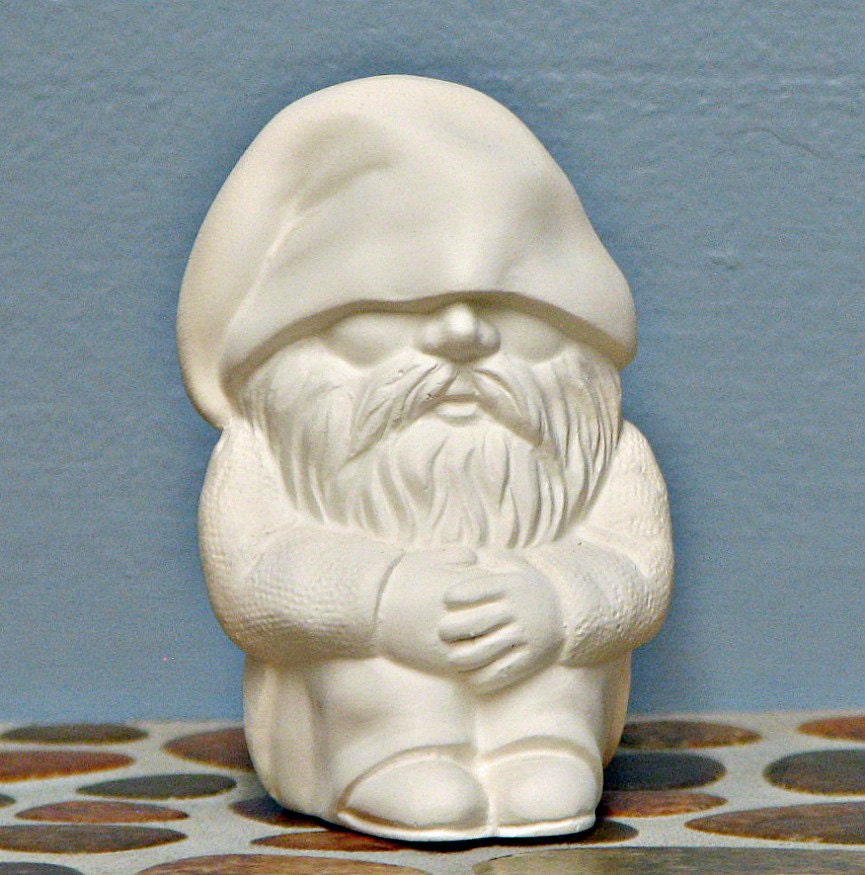 Ceramic Bisque Gnome Woodland Sitting Garden Figurine You