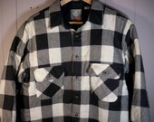 Vintage Plaid Flannel Jacket / Grunge Shirt / Button up insulated shirt / quilted coat Black White