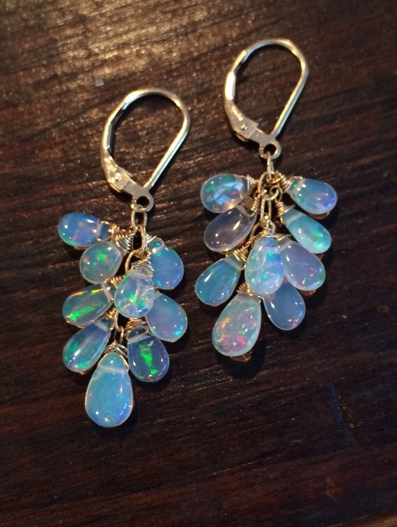 Ethiopian Opal Earrings Welo Opal Gold Genuine Opal Wire by kabyco