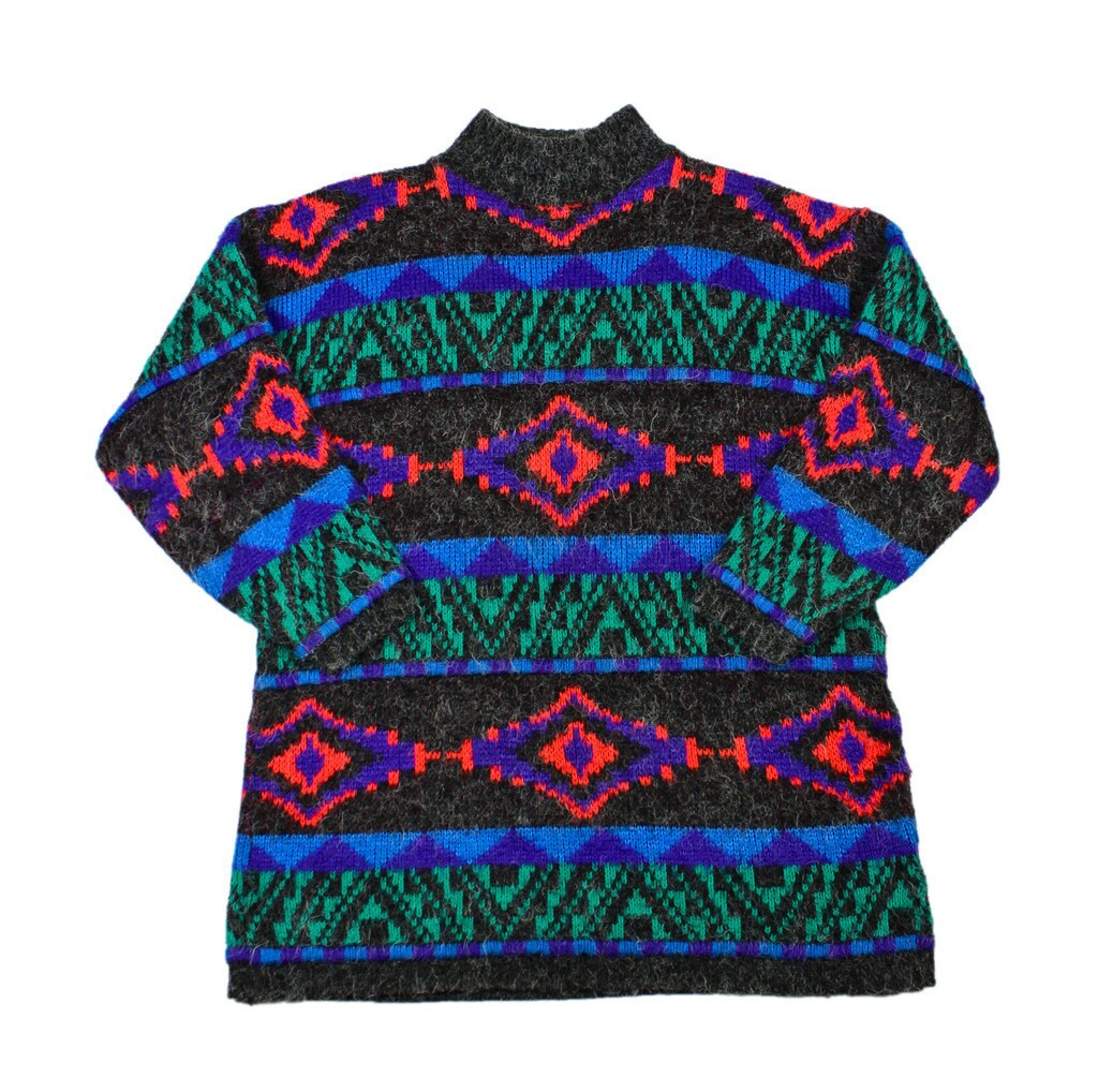 Vintage 90s Turtleneck Sweater with Bright Navajo Print Mens