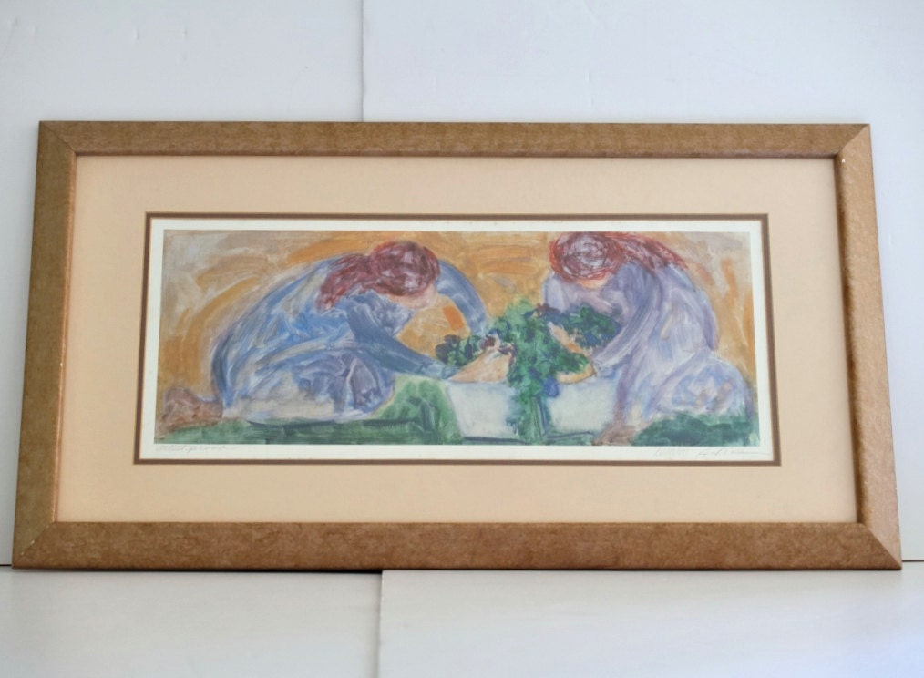 Vintage Large Barbara A. Wood Framed Artist Proof Print Blue