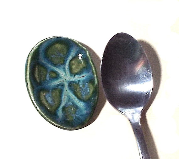 Teaspoon Rest Coffee Spoon Rest Ceramic Pottery Green Spoon Rest Star Nebula