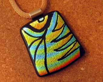 Hand Etched Dichroic Pendant - Fused Glass Pendant - - Dichroic Jewelry - Fused Glass Jewelry