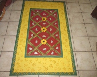 FLOORCLOTH French Country painted canvas rug HONEY BEES 30"x56"