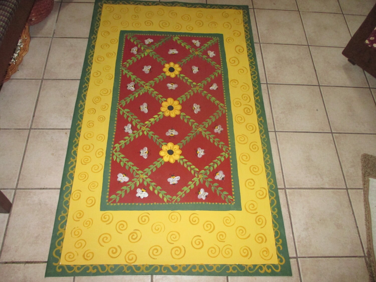 FLOORCLOTH French Country painted canvas rug HONEY BEES