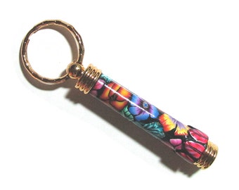 Secret compartment Key ring needlecase gold accents Millefiori polymer clay floral design KR109