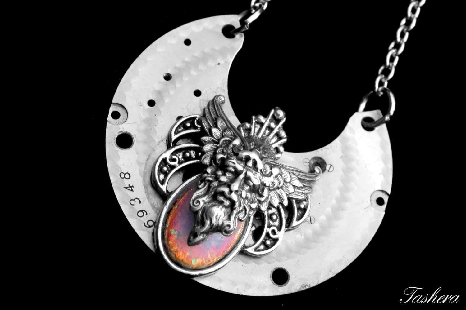 Greek God Necklace, Antique Pocket Watch Plate Necklace, Steampunk Necklace, Clockwork Jewelry, Geekery, Silver Steampunk Necklace, Unisex