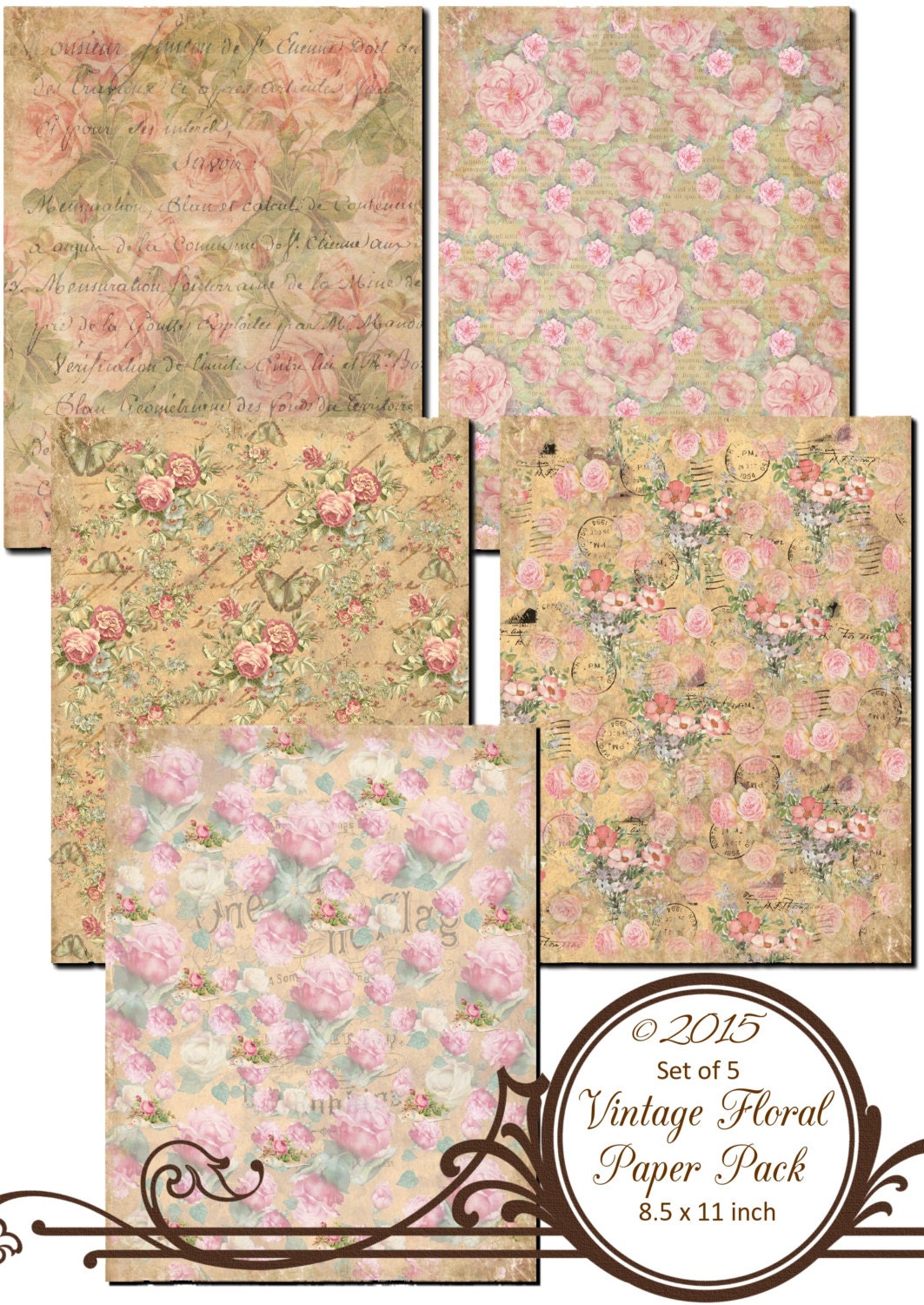 Instant Download Vintage Floral Paper Pack Printable