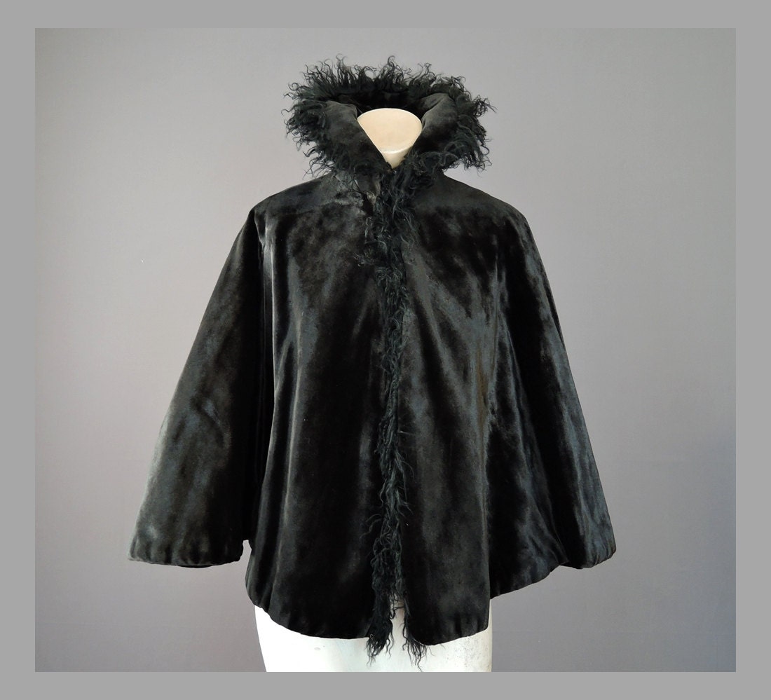 Victorian Cape Black Faux Fur Cape with Curly by dandelionvintage