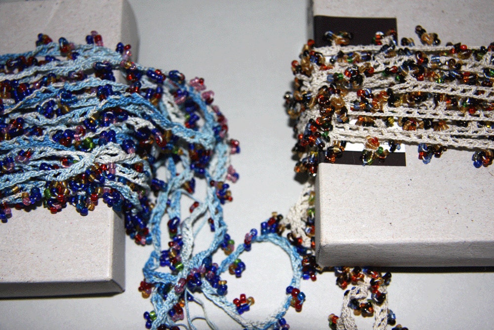 Vintage Glass Bead Trim Colored Glass Bead Trim by toottootsie