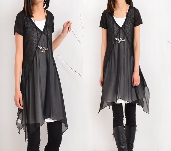 Transparent Meditation zen layered tunic dress Q1505