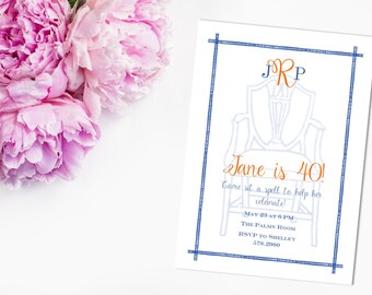 Sit A Spell Monogram Chair Printable Invitation