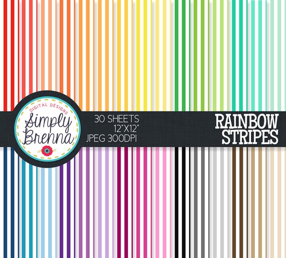 Striped Digital Paper Pack Rainbow Stripes Colorful