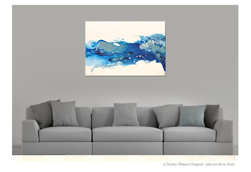 Abstract Canvas Art Painting 36x24 Blue Original Contemporary