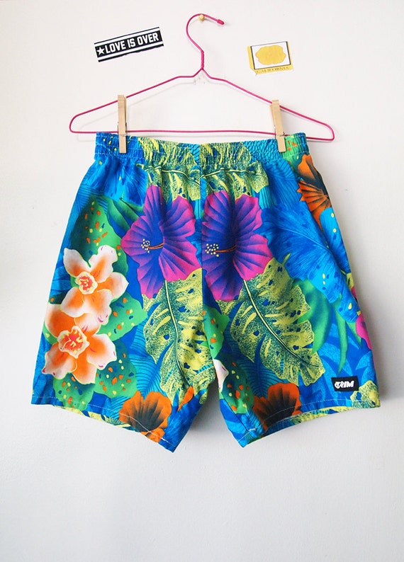 MAUI // Vintage 90s Hawaiian Shorts Colorful Neon Swimwear
