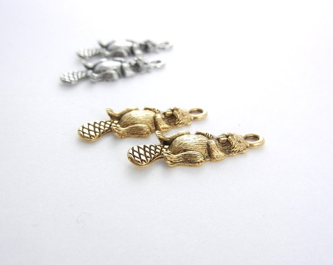 Pair of Pewter Beaver Charms Available in Silver and Gold-tone Jewelry Supplies