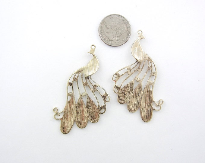 Large Pair of Gold-tone Red and White Epoxy Peacock Charms Rhinestones