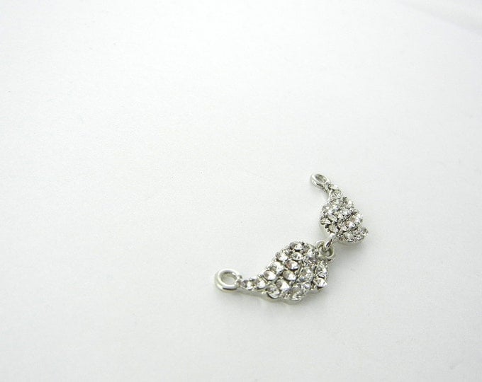 Very Small Rhinestone Encrusted Double Link Wings Pendant Silver-tone