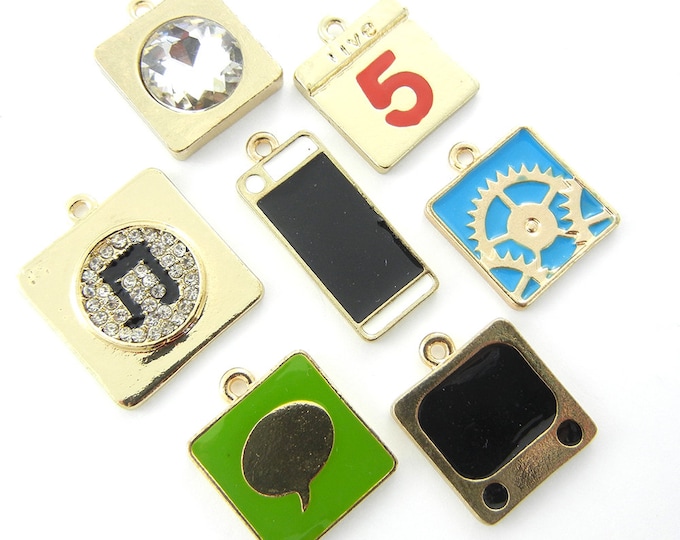 Set of 7 Gold-tone Technology Themed Charms