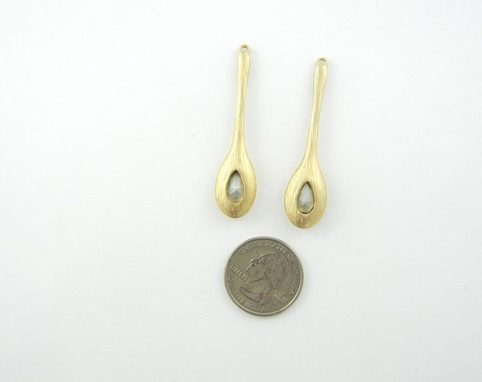 Pair of Brushed Gold-tone Rhinestone Spoon Drop Charms