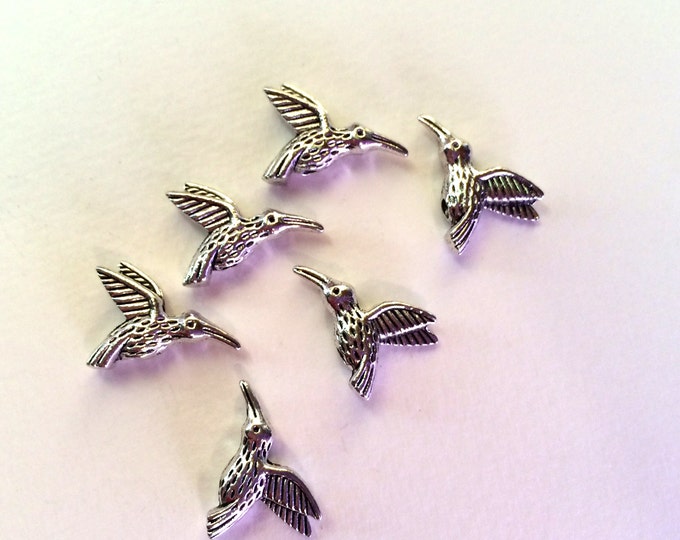 Set of 6 Pewter Hummingbird Beads