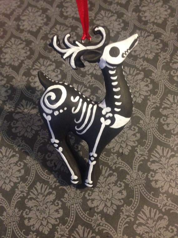 Skeleton Reindeer Gothic Christmas Ornament