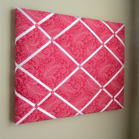 16x20 Red & White Floral Paisley Ribbon Memory Board French