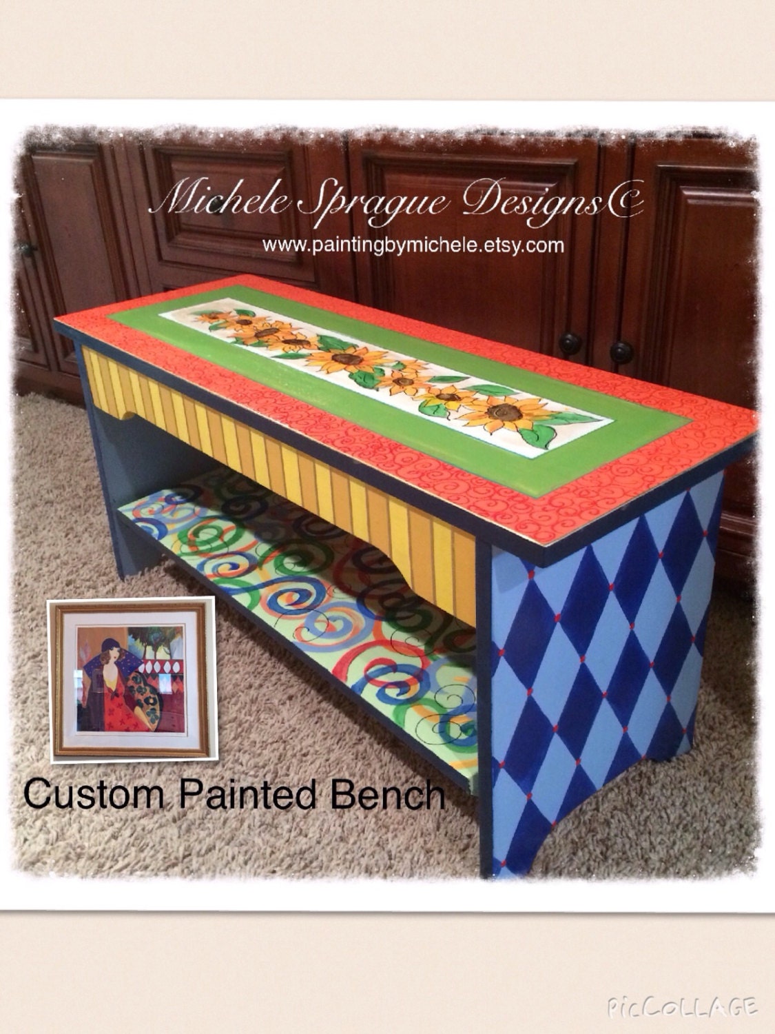 Whimsical Painted Furniture Custom wood bench hand painted
