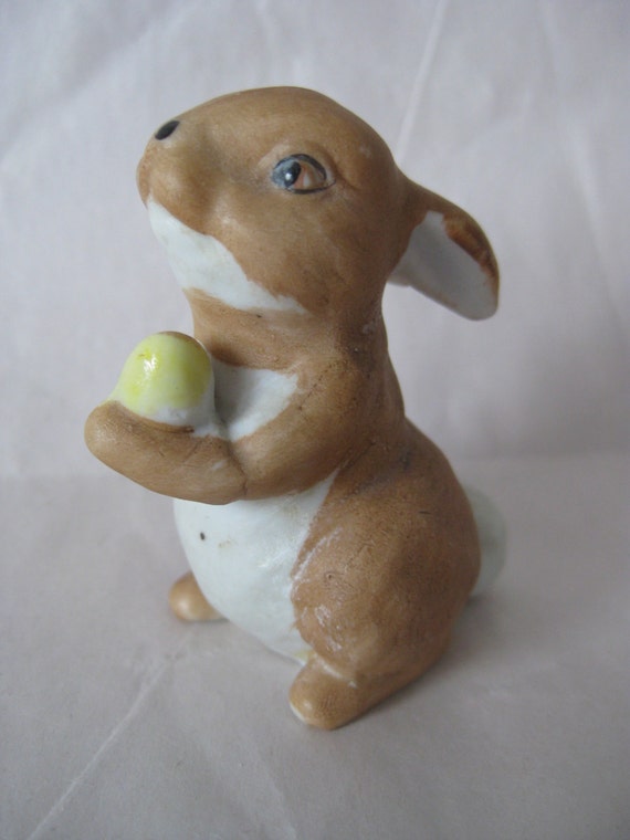 Rabbit Bunny Figurine Brown Vintage Miniature Porcelain Easter