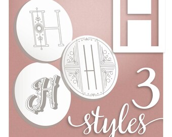 Modern Monograms Letter H hand embroidery patterns in three styles Alphabet Letter embroidery designs by SeptemberHouse