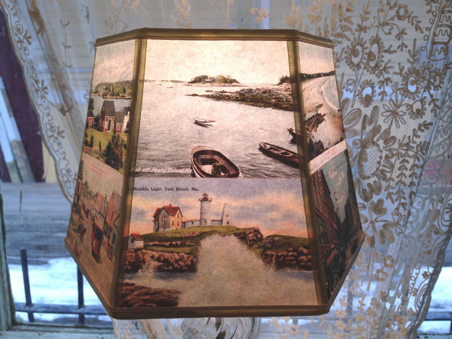 Maine Lamp Shade Lampshade Postcard Beach Scenes House Gift