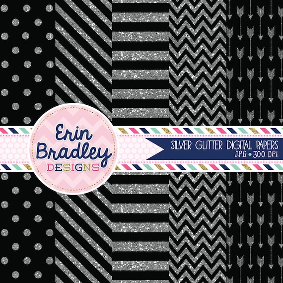 Download Silver Glitter Digital Paper Pack with Black by ...