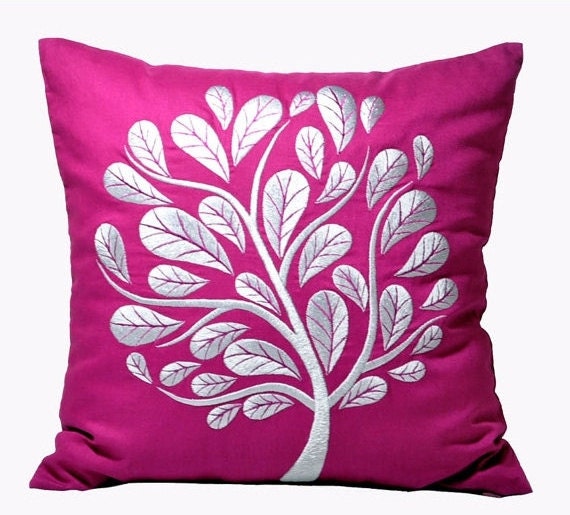 Peacok Tree Decorative Pillow Cover Dark Purple Linen by KainKain