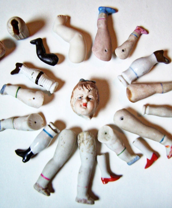 Antique Bisque Miniature Doll Parts Lot 27 piece Lot Assorted
