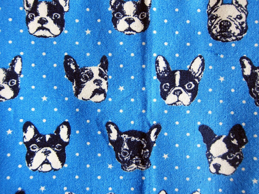 Japanese Fabric Oxford Cotton French Bulldog Fabric in Blue