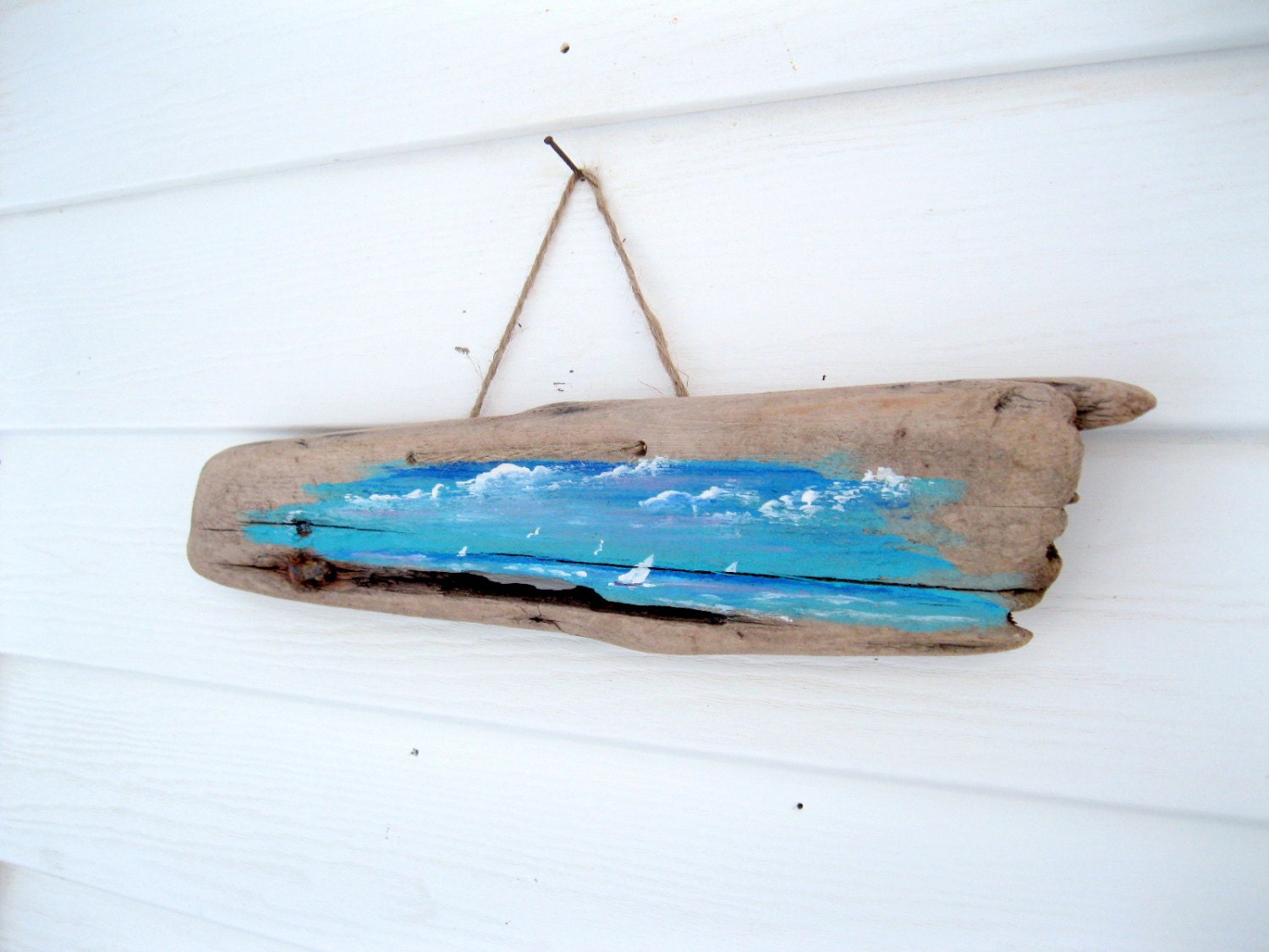 Painted Driftwood Lake Natural Decor Ocean Art Beach