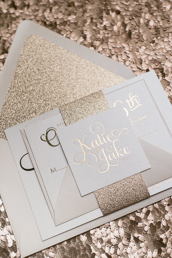 for invitations glitter paper Invitation Gold SAMPLE Foil (Adele) Rose Glitter Wedding