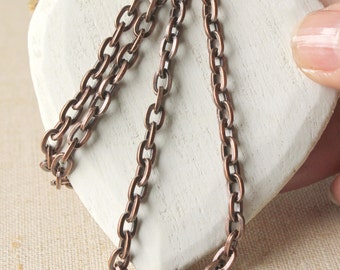 Mens Copper necklace chain, choose 14 inch - 40 inch unisex chain, 6mm long link, nice patina, strong heavy copper plated mens necklace SF55
