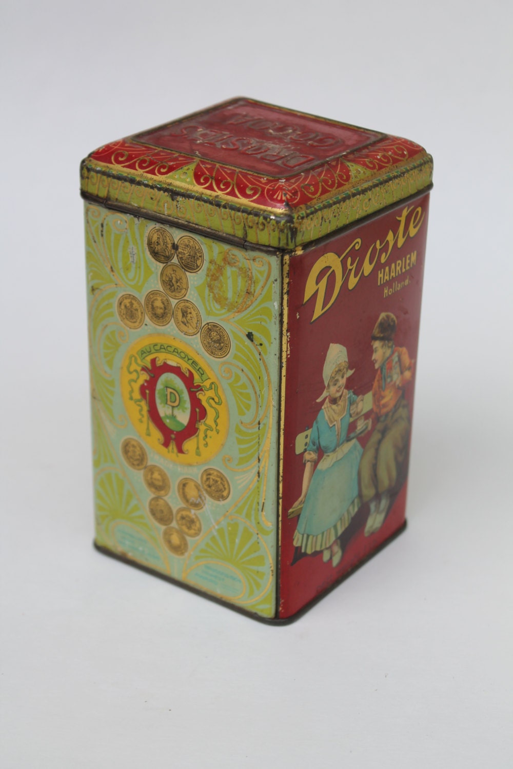 Large Vintage Droste’s Cocoa Tin with Hinged lid Dutch boy and girl 1 ...