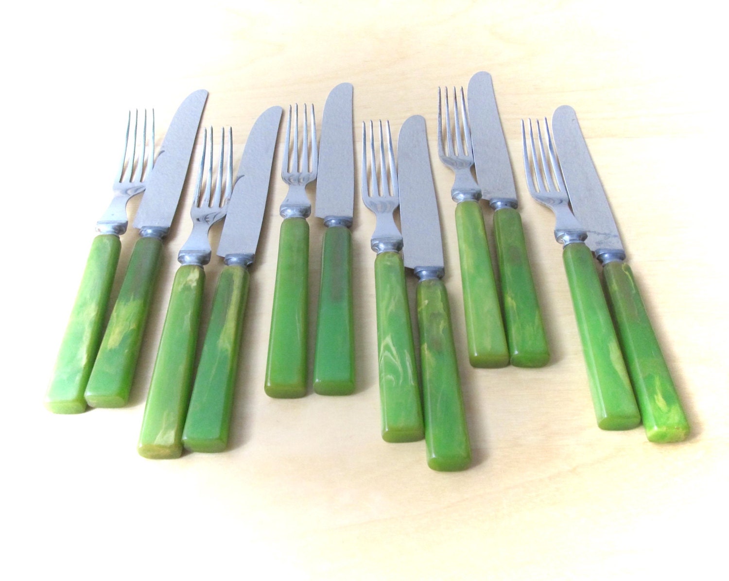 bakelite flatware lime green butterscotch marbleized by ionesAttic