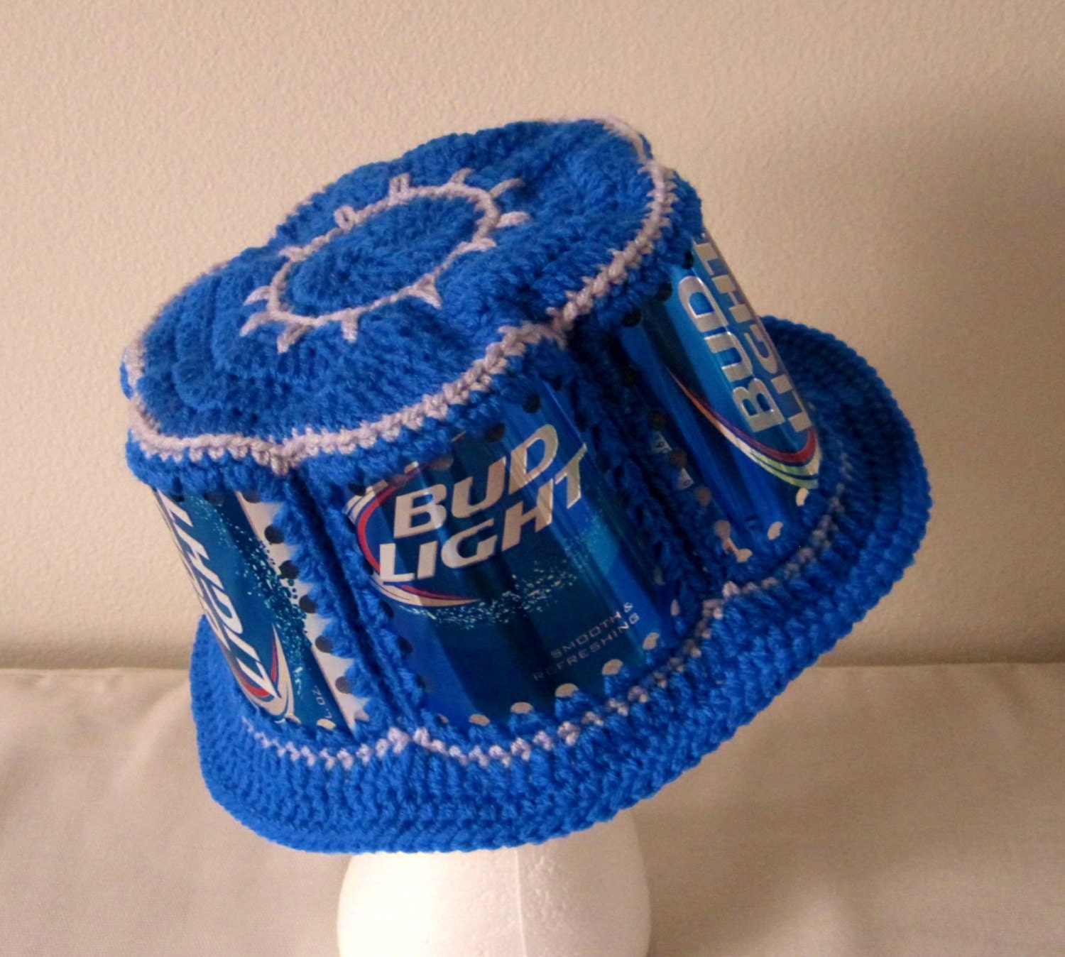 Crocheted Beer Can Hat Bud Light