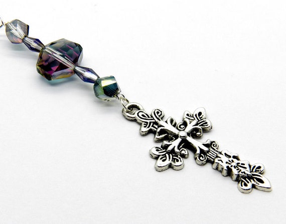 cross  Cross   Iridescent View Car Mirror charm Charm  for Charm/Rear Beads car Silver Glass