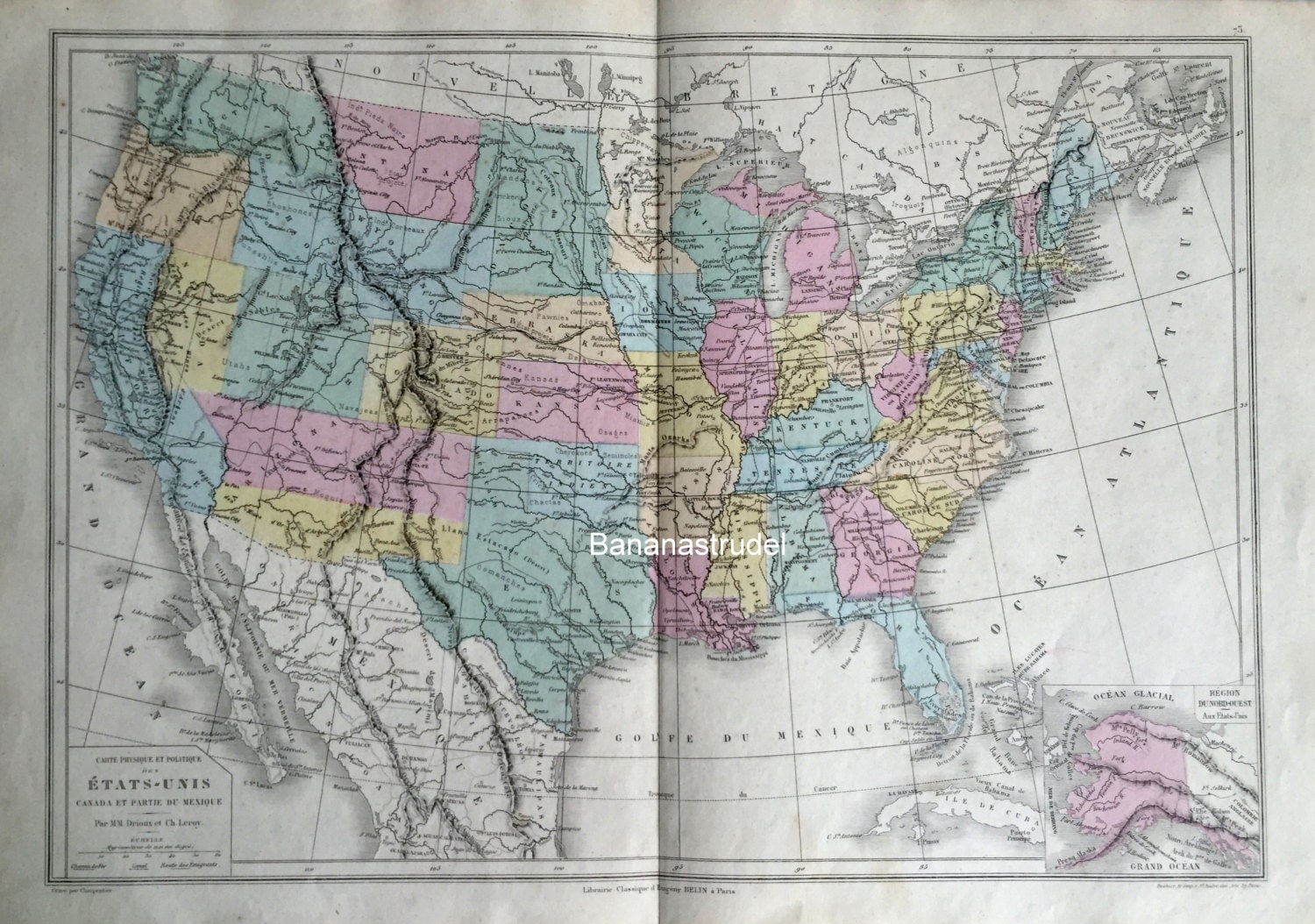 1873 Antique Map Of The United States Stunning Large Map