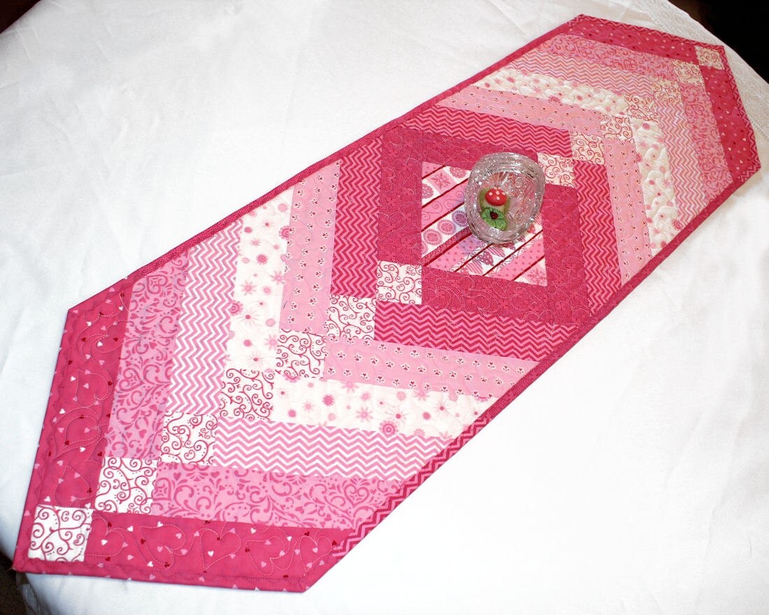 French Braid Quilted Table Runner Hearts Table by QuiltSewPieceful
