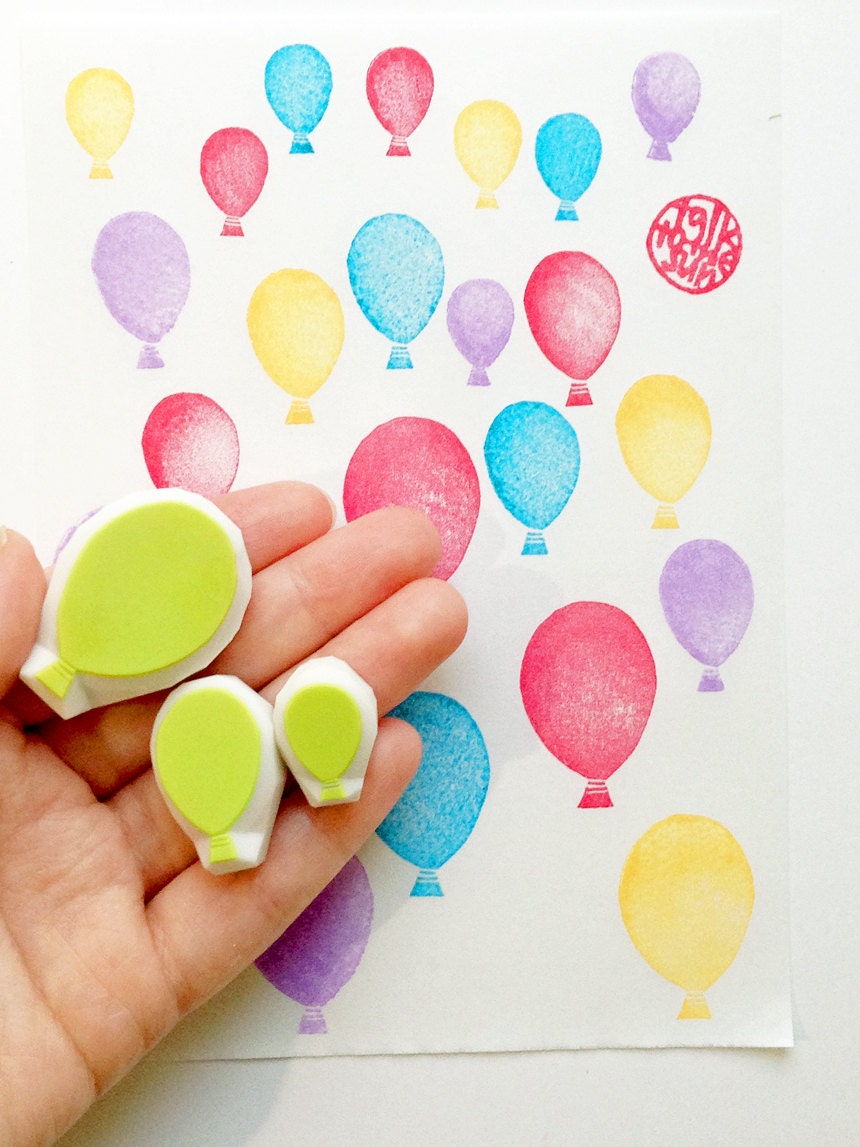 balloon hand carved rubber stamps. party balloon stamps.