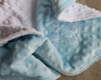 Baby Toddler Kids Minky Personalized Monogrammed Embroidered Soft and Comfy Chenille Securit Lovie Taggie Two Color Customized 17x17 Blanket